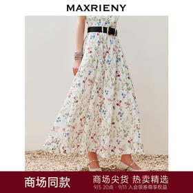 玛克门店发货:【浪漫花园-商场同款】MAXRIENY复古诗意花卉百褶裙2024半身裙夏(货号:MC85SK008)