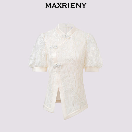MAXRIENY国风新中式蕾丝上衣修身显瘦2024夏季新款立领手工盘扣(货号:MS85TP265) 商品图4