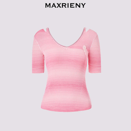 马克门店发货：MAXRIENY浪漫复古感V领渐变色套头毛衫女(货号:MC85SW307) 商品图4