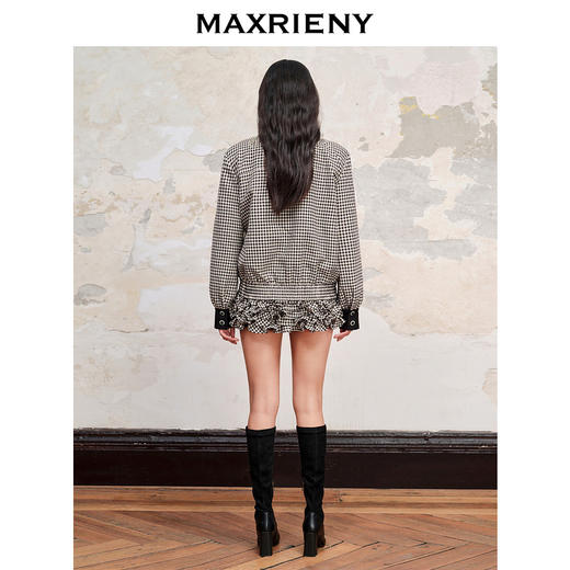 玛克门店发货：MAXRIENY黑白千鸟格纹流苏钻链中式夹克新款外套(货号:MC88JA546) 商品图2