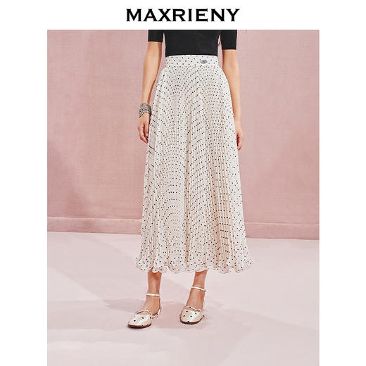 玛克门店发货MAXRIENY复古优雅感压褶高腰半身伞裙(货号:MC85SK514) 商品图0