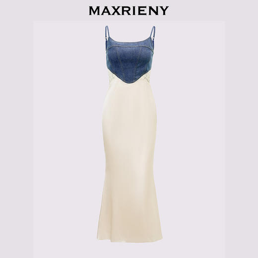 门店发货：MAXRIENY都市优雅感牛仔拼接缎面吊带连衣裙(货号:MC85DR526) 商品图4