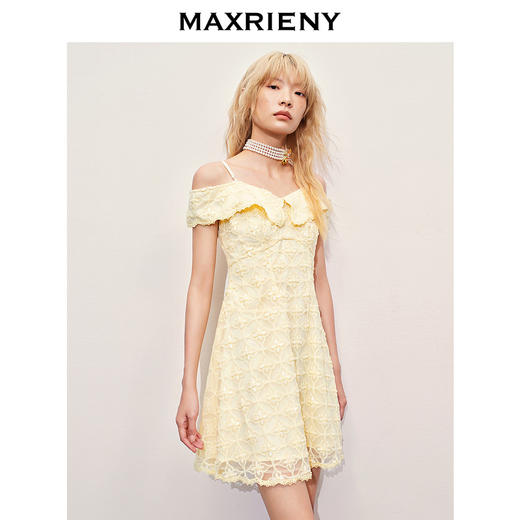 MAXRIENY华丽甜美钉珠刺绣翻领连衣裙(货号:MR85DR012) 商品图2