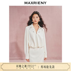 玛克门店发货：MAXRIENY*休闲V领花苞衬衫钉珠装饰上衣女(货号:MC85TP520)