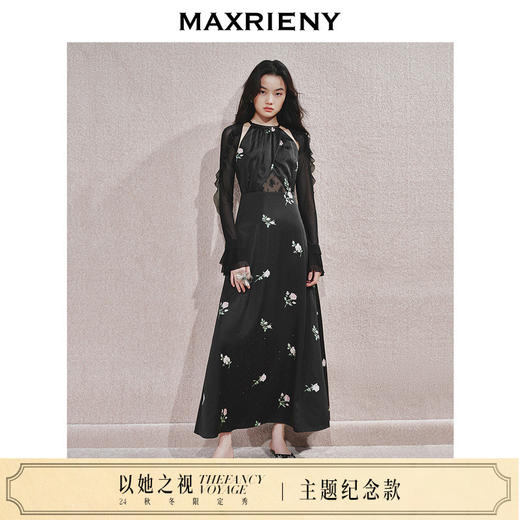 玛克门店发货：MAXRIENY华丽宫廷风玫瑰蕾丝连衣裙2024秋冬新款(货号:MC85DR560) 商品图0