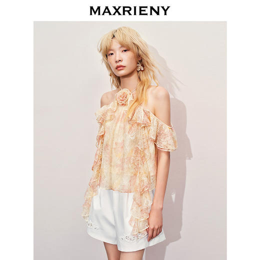 【异域·摩洛哥-商场同款】MAXRIENY晕染蕾丝浪漫甜美波浪边上衣(货号:MC85TP334) 商品图2
