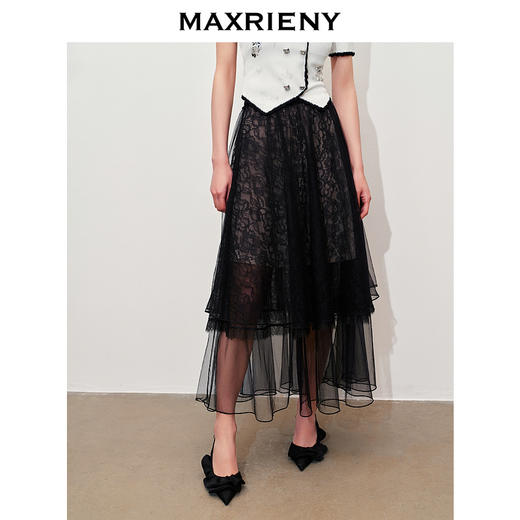 玛克门店发货：MAXRIENY甜美文艺网纱半裙2024夏季新款蕾丝绣花裙子(货号:MC85SK290) 商品图1