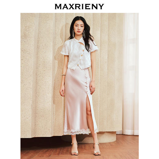 MAXRIEN新中式衬衫国风宫廷剪影领镂空玉扣上衣(货号:MS85TP254) 商品图1