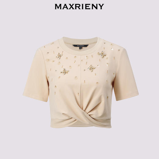 玛克门店发货：MAXRIENY华丽休闲感精钉珠T恤短袖上衣女(货号:MC85TS257) 商品图4
