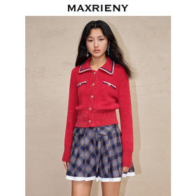 MAXRIENY英伦千金小香复古POLO领针织外套收腰(货号:MC88JA586)