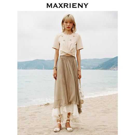 玛克门店发货：MAXRIENY复古浪漫烫钻伞裙2024夏款半身裙(货号:MC85SK288) 商品图1