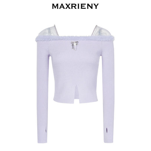 MAXRIENY*浪漫感网纱拼接套头针织修身长袖上衣(货号:MC88SW518) 商品图4