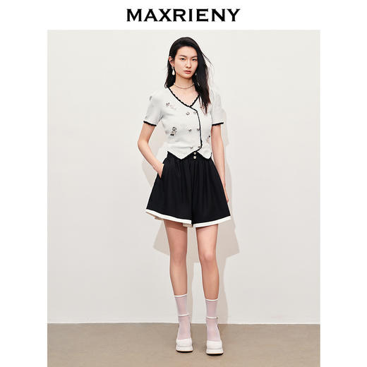 玛克门店发货：MAXRIENY宫延千金风撞色针织开衫修身显瘦上衣女(货号:MC85SW287) 商品图1