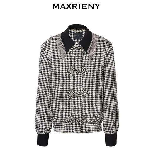 玛克门店发货：MAXRIENY黑白千鸟格纹流苏钻链中式夹克新款外套(货号:MC88JA546) 商品图3