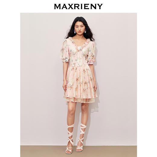 玛克门店发货：MAXRIENY浪漫度假风印花连衣裙蓬蓬裙(货号:MC85DR401) 商品图1