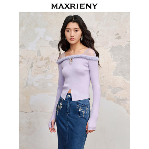 MAXRIENY*浪漫感网纱拼接套头针织修身长袖上衣(货号:MC88SW518) 商品图2
