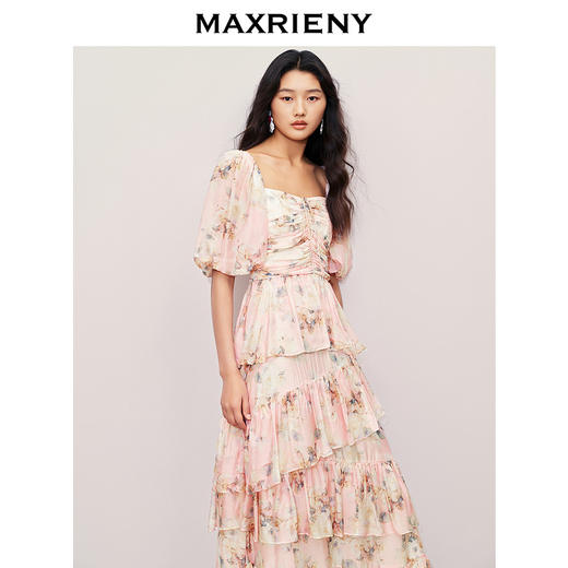 玛克门店发货：MAXRIENY大方领浪漫复古抽褶连衣裙(货号:MC85DR368) 商品图2