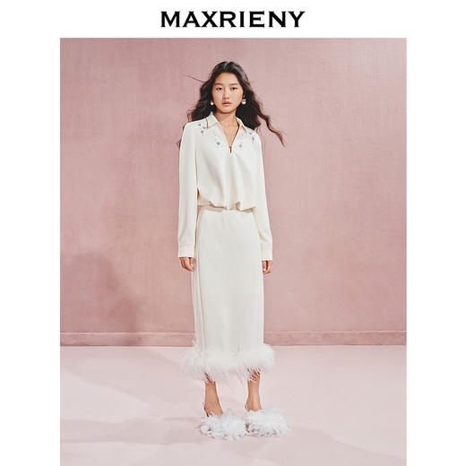 玛克门店发货：MAXRIENY*休闲V领花苞衬衫钉珠装饰上衣女(货号:MC85TP520) 商品图1