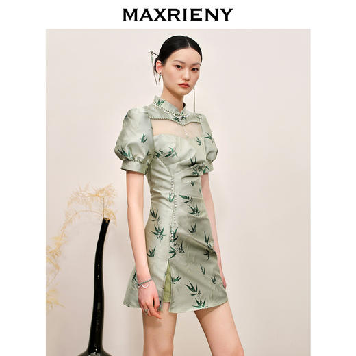 玛克门店发货：MAXRIENY国风新中式连衣裙薄荷曼波风穿搭(货号:MC88DR546) 商品图2