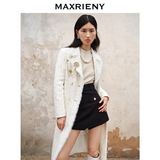 MAXRIENY小香风花纱大衣中长款2023冬季水貂毛外套(货号:MS88CT534) 商品图2