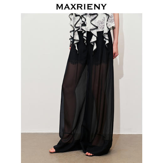 玛克门店发货：MAXRIENY透视感雪纺阔腿裤装2024夏季新款休闲裤女(货号:MC85PA272) 商品图2