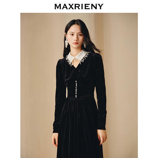 玛克门店发货：MAXRIENY复古重工钉珠连衣裙(货号:MC88DR815) 商品图1
