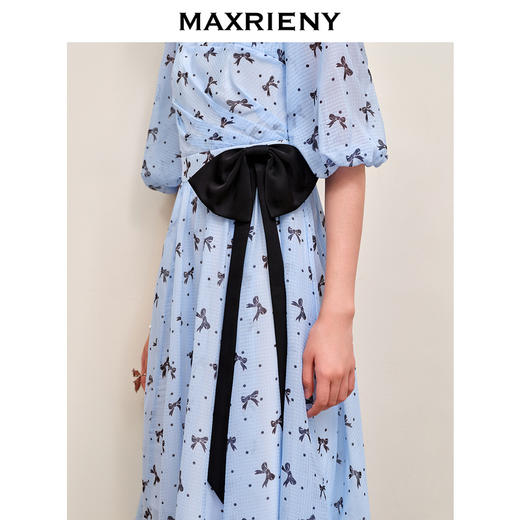 MAXRIENY复古蝴蝶结波点连衣裙收褶堆叠飘带裙子(货号:MS88DR537) 商品图2