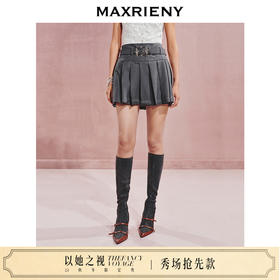 玛克门店发货：MAXRIENY复古少女感黑灰宽压褶半身裙短裙(货号:MC85SK536)
