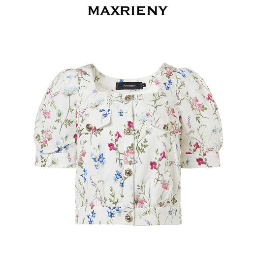 玛克门店发货【浪漫花园-商场同款】MAXRIENY复古优雅花卉印花上衣方领雪纺衫(货号:MC85TP031) 商品图4