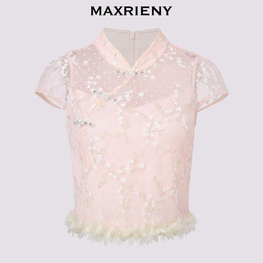 玛克门店发货：MAXRIENY浪漫新中式上衣款蕾丝绣花短袖小衫修身(货号:MS85TP256) 商品图4