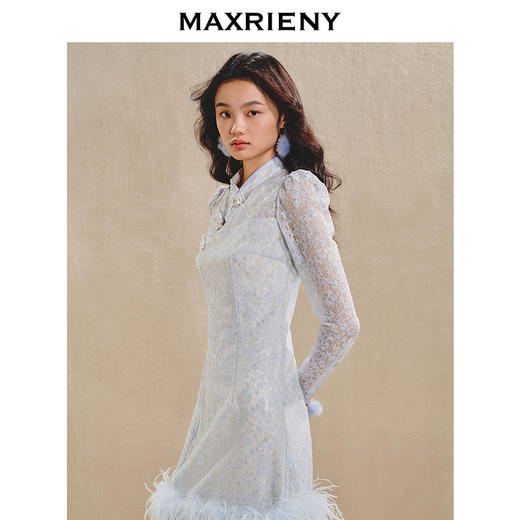 【商场同款】MAXRIENY贵雅新中式连衣裙水晶盘扣收腰裙子显瘦女(货号:MS85DR513) 商品图1