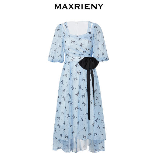 MAXRIENY复古蝴蝶结波点连衣裙收褶堆叠飘带裙子(货号:MS88DR537) 商品图4