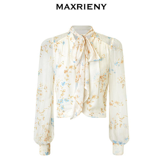 【英式雅皮士-商场同款】MAXRIENY浪漫复古飘领系带印花衬衫上衣(货号:MC85TP036) 商品图4
