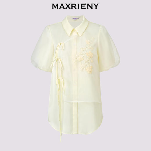 MAXRIENY清冷新中式衬衫提花小众设计宽松系带上衣(货号:MS85TP262) 商品图4