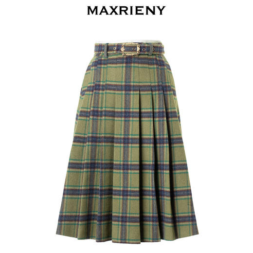 玛克门店发货：MAXRIENY复古学院风A摆中长格纹百褶半裙冬款羊毛裙(货号:MC88SK804) 商品图3