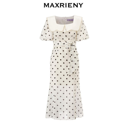 玛克门店发货：MAXRIENY优雅复古波点连衣裙方领鱼尾名媛茶歇裙(货号:MS85DR262) 商品图4