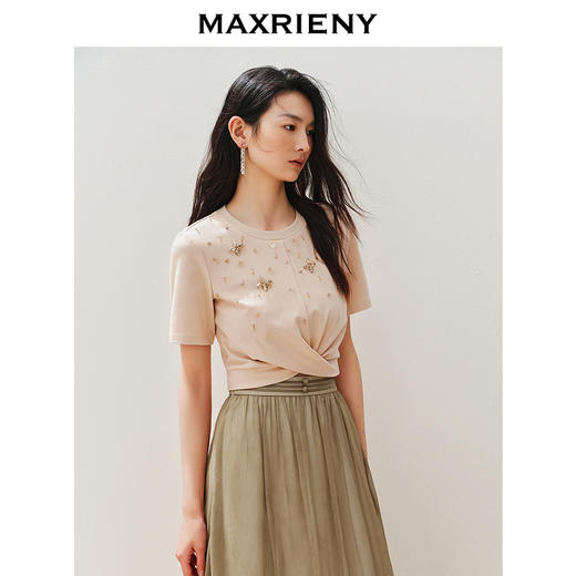 玛克门店发货：MAXRIENY华丽休闲感精钉珠T恤短袖上衣女(货号:MC85TS257) 商品图2