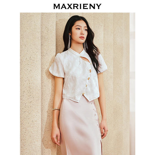MAXRIEN新中式衬衫国风宫廷剪影领镂空玉扣上衣(货号:MS85TP254) 商品图2