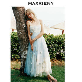 玛克门店发货：MAXRIENY海盐蓝立体花朵裙立体手工花朵(货号:MC85DR379)