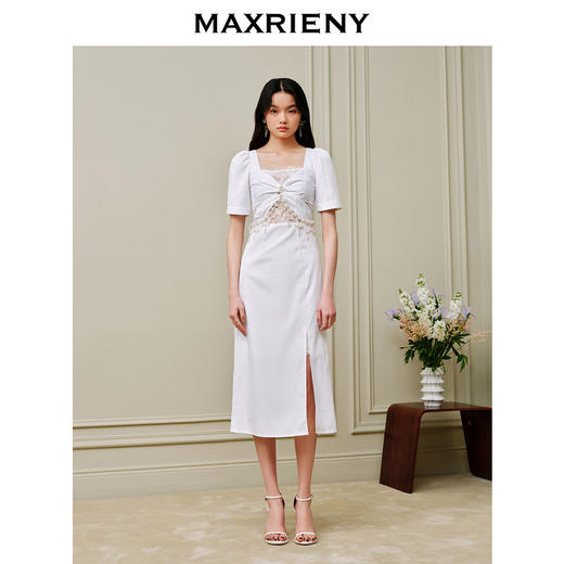MAXRIENY*御姐风开叉连衣裙镂空小白裙派对礼裙(货号:MC88DR378) 商品图1