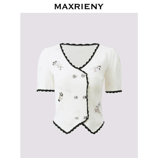 玛克门店发货：MAXRIENY宫延千金风撞色针织开衫修身显瘦上衣女(货号:MC85SW287) 商品图4