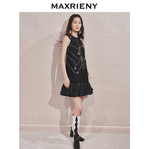 【贵雅日常-商场同款】MAXRIENY浪漫少女感挂脖小A裙钻链连衣裙(货号:MC85DR517) 商品图2