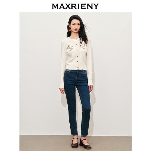 【商场同款-宫廷飞鸽】MAXRIENY渐变钻饰修身牛仔裤2024春季新品(货号:MC85PA043) 商品图1