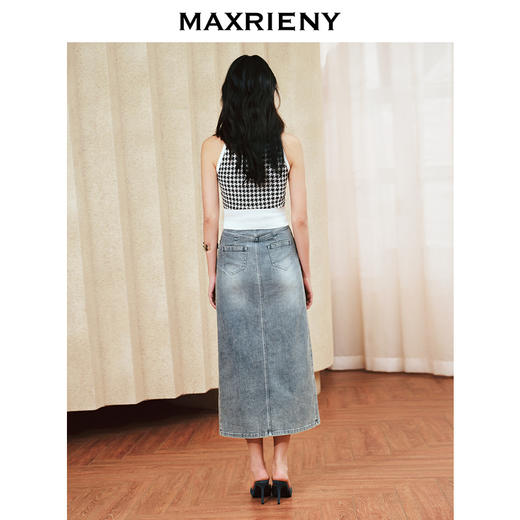 MAXRIENY*复古感浅牛仔蓝波浪开衩半裙裙子(货号:MS85SK017) 商品图3