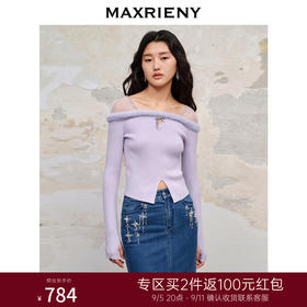 MAXRIENY*浪漫感网纱拼接套头针织修身长袖上衣(货号:MC88SW518)