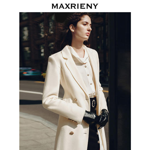 MAXRIENY*复古风奶白色双面呢大衣极简羊毛外套(货号:MS88CT543) 商品图2