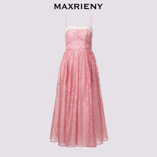 玛克门店发货:MAXRIENY华丽甜美刺绣连衣裙收腰散摆红格(货号:MC85DR341) 商品图4