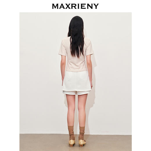 玛克门店发货：MAXRIENY新中式绣珠装饰T恤正肩上衣女(货号:MC85TS255) 商品图3