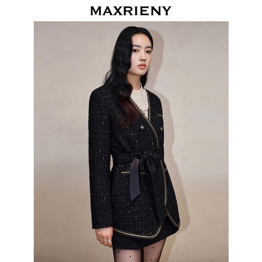 MAXRIENY法式复古小香风绑带西装轻奢感花纱外套(货号:MS88JA768) 商品图2