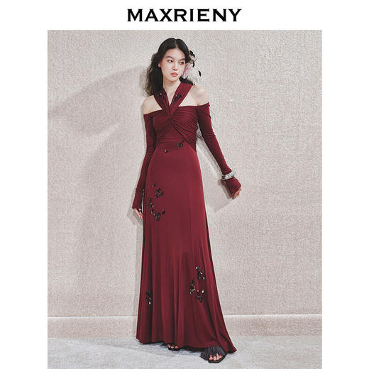 玛克门店发货：MAXRIENY酒红针织性感钉珠连衣裙(货号:MC85DR563) 商品图2